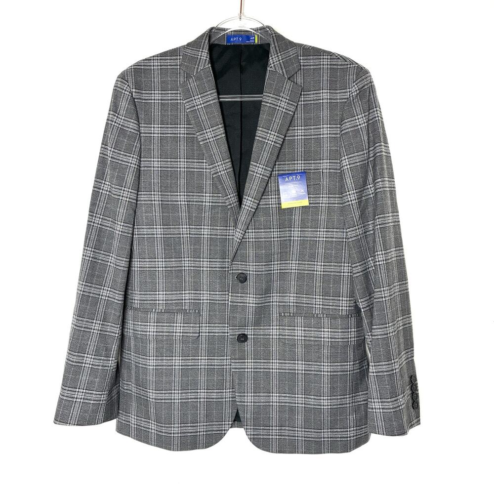 Apt. 9 Gray Plaid Slim Fit Premier Flex Mens Sport Coat Blazer NWT 40R